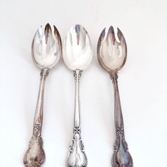 GORHAM STERLING SILVER CHANTILLY SLOTTED SERVING SPOON 8.5" LONG SET OF 3 - Picture 2 of 7